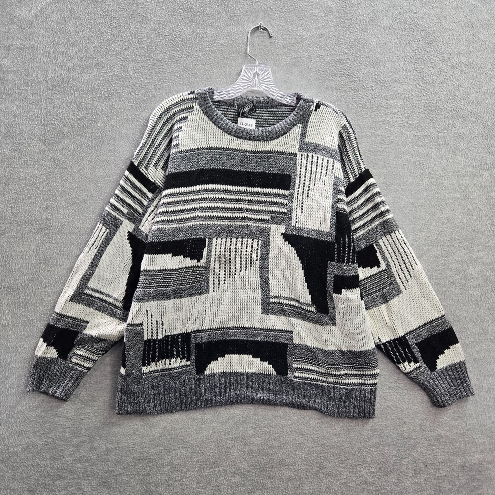 Ashley Knit Women Sweater XL‎ Gray Geometric Long Sleeve Crew Neck